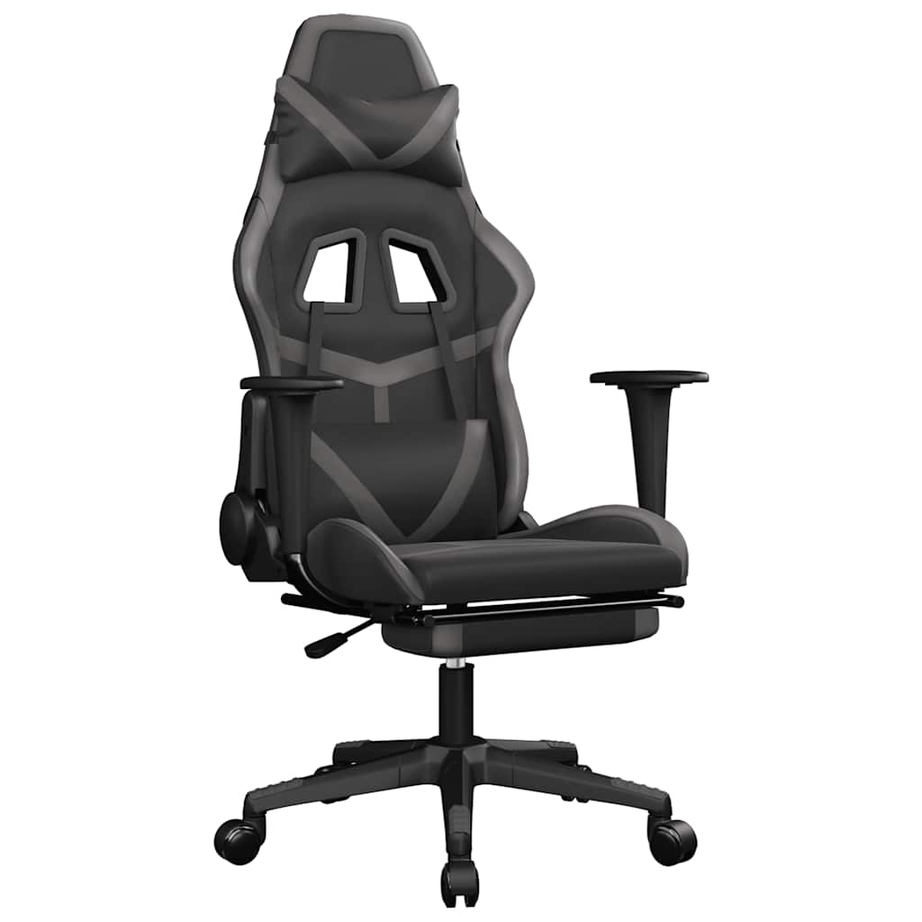 Gaming Chair with Massage & Footrest Black & Gray Faux Leather