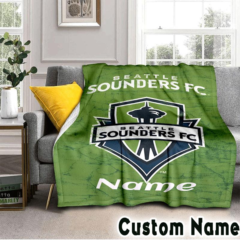 Custom Name Seattle FC Crest Throws Blanket Flannel Blankets for Couch Bed Gifts for Men Women Picnic blanket Christmas fan gifts
