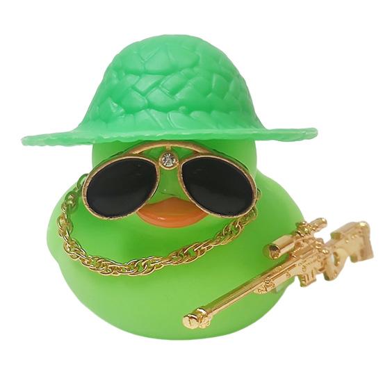 Duck Ornament Squeaky Car Dashboard Decoration Set Funny Yellow Duck Figure with Cowboy Hat Sunglasses Golden Chain Decor