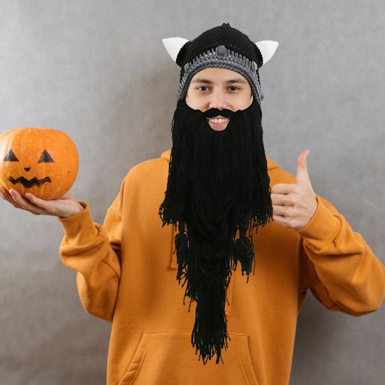 Праздничная шляпа для косплея Yousheng, вязаная поддельная усы с роговым украшением, реквизит для сценического костюма, теплая зимняя шапочка для холодной погоды на Хэллоуин