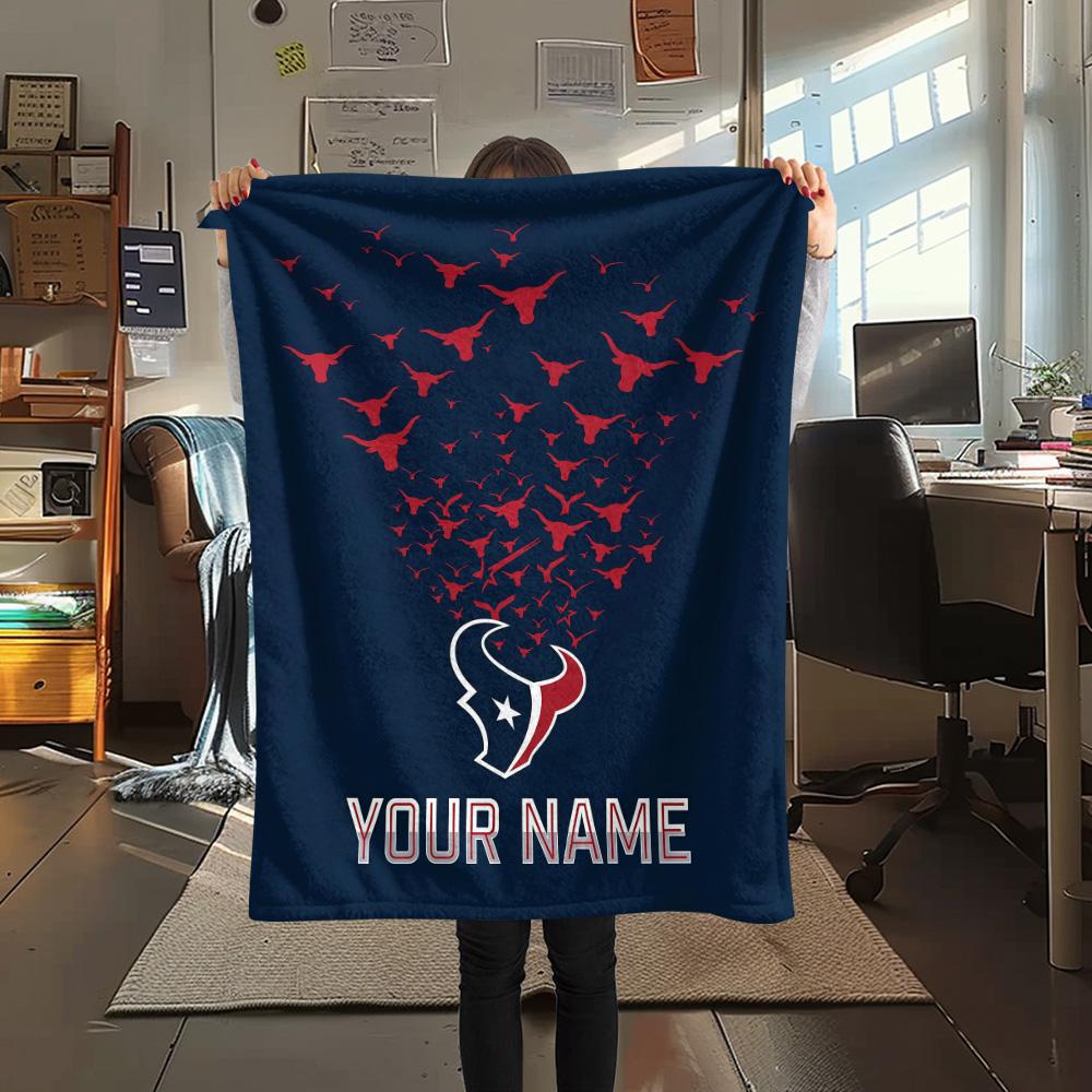 Custom Name Houston Texans Flannel Blanket, High quality Comfortable for All Seasons, Home Decor, Warmth and Comfort