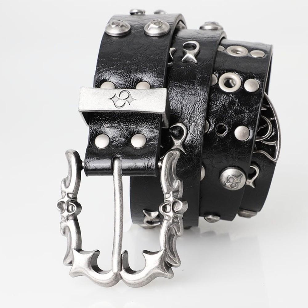 Metal Chic PU Belt Rivert Gradient Imitation Cow Belt New Y2K Jeans Decoration Jeans Decoration