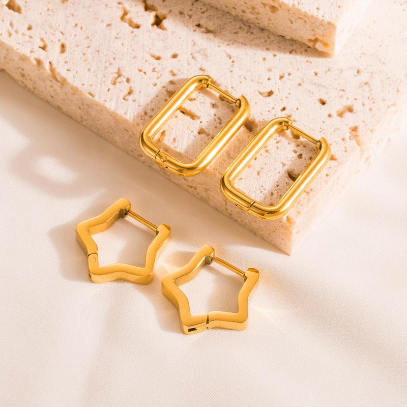 Женские простые серьги-кольца из титановой стали с геометрическим рисунком в форме квадратного сердца золотого цвета, украшения для ушей