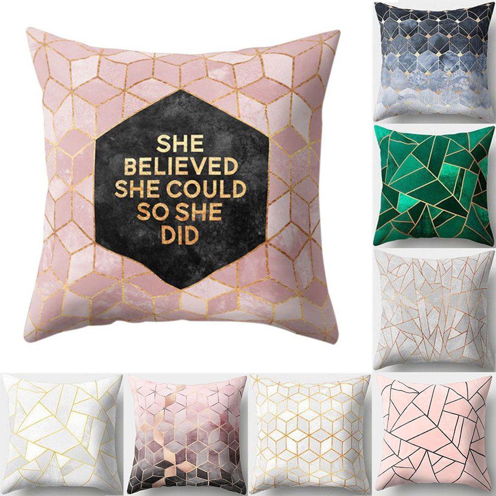 Gold Shining Home Decor Car Seat Peach Skin Cashmere Cushion Cover Pillow Cases Geometric Printed