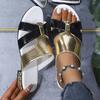 Fashion Golden Open Flat Women Shoes Leather Slip-On Sandals Bathroom Slippers Beach Footwear Comfortable Sandals for Women Slides Women