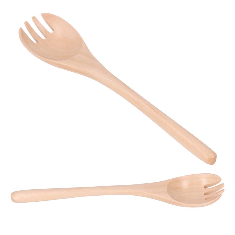 4Pcs Wood Wooden Dessert Fork Smooth Polished Fruit Fork Reusable Wooden Spork Restaurant Dining