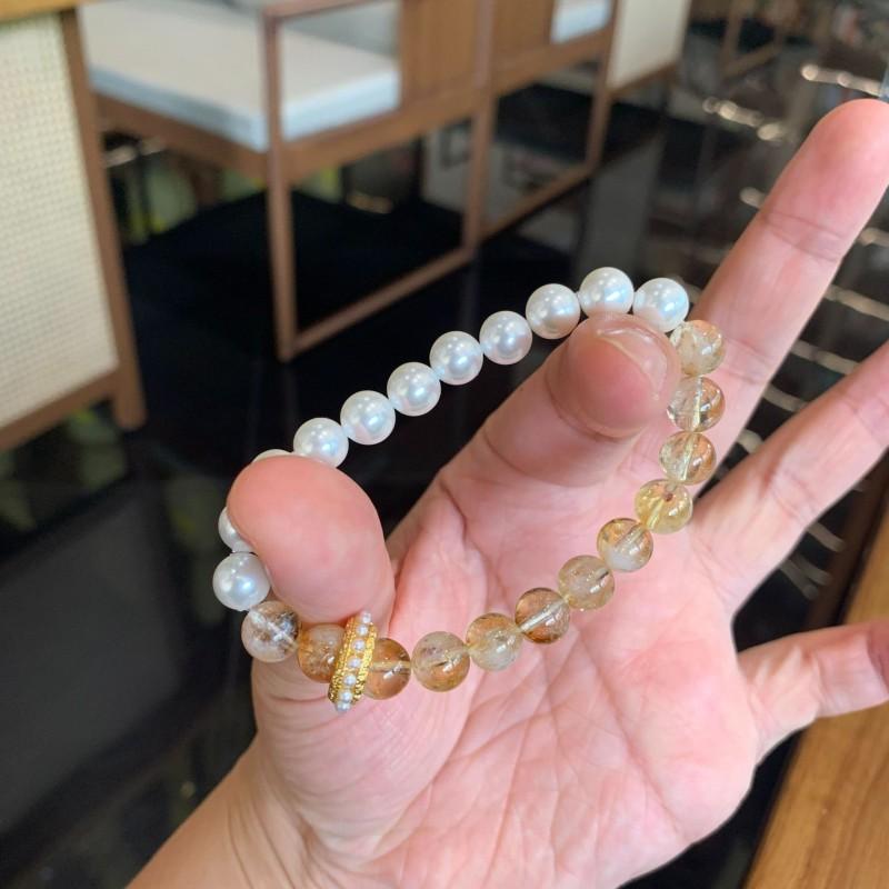 Natural Crystal Bracelet With Amethyst Citrine Beads Minimalist Double-Color Design Handmade Adjustable Ring Slider