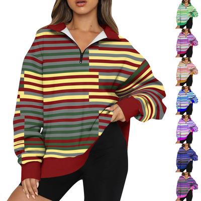 Женская толстовка, модная, с длинными рукавами, в полоску, с принтом, с застежкой-молнией на половину длины