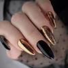 24pcs Manicure DIY Fake Nials Press On Nails Glitter Black Gold False Nails Long Almond French