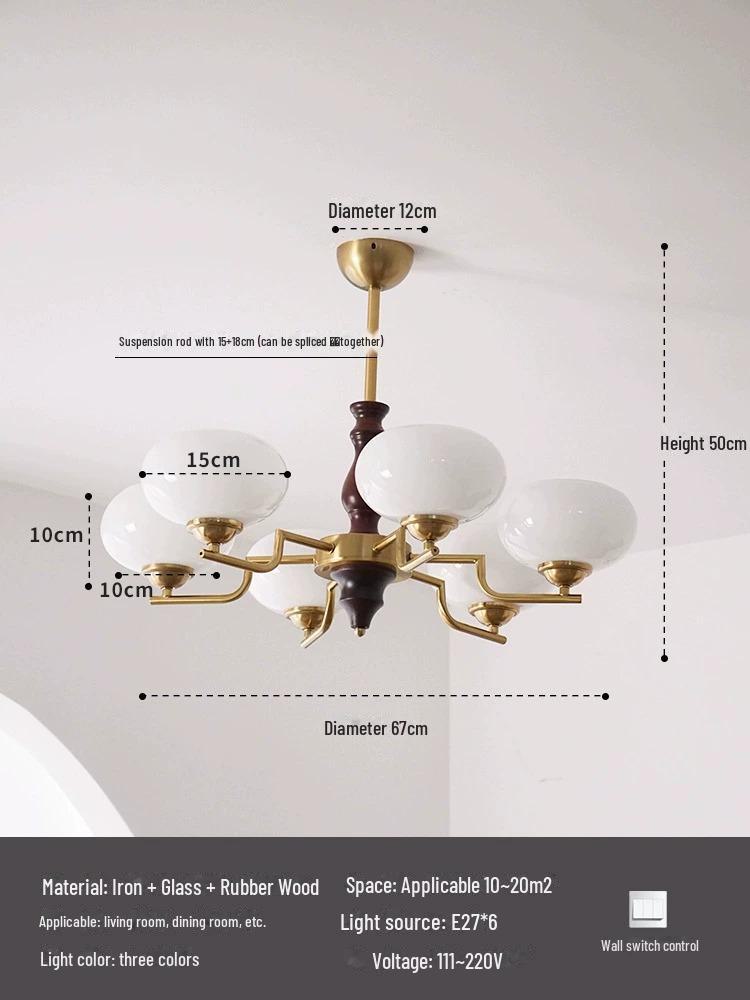 Vintage American Retro Solid Wood Chandelier: Bauhaus Style for Living Room, Bedroom, Study, or Restaurant - Eye Protection Lamp