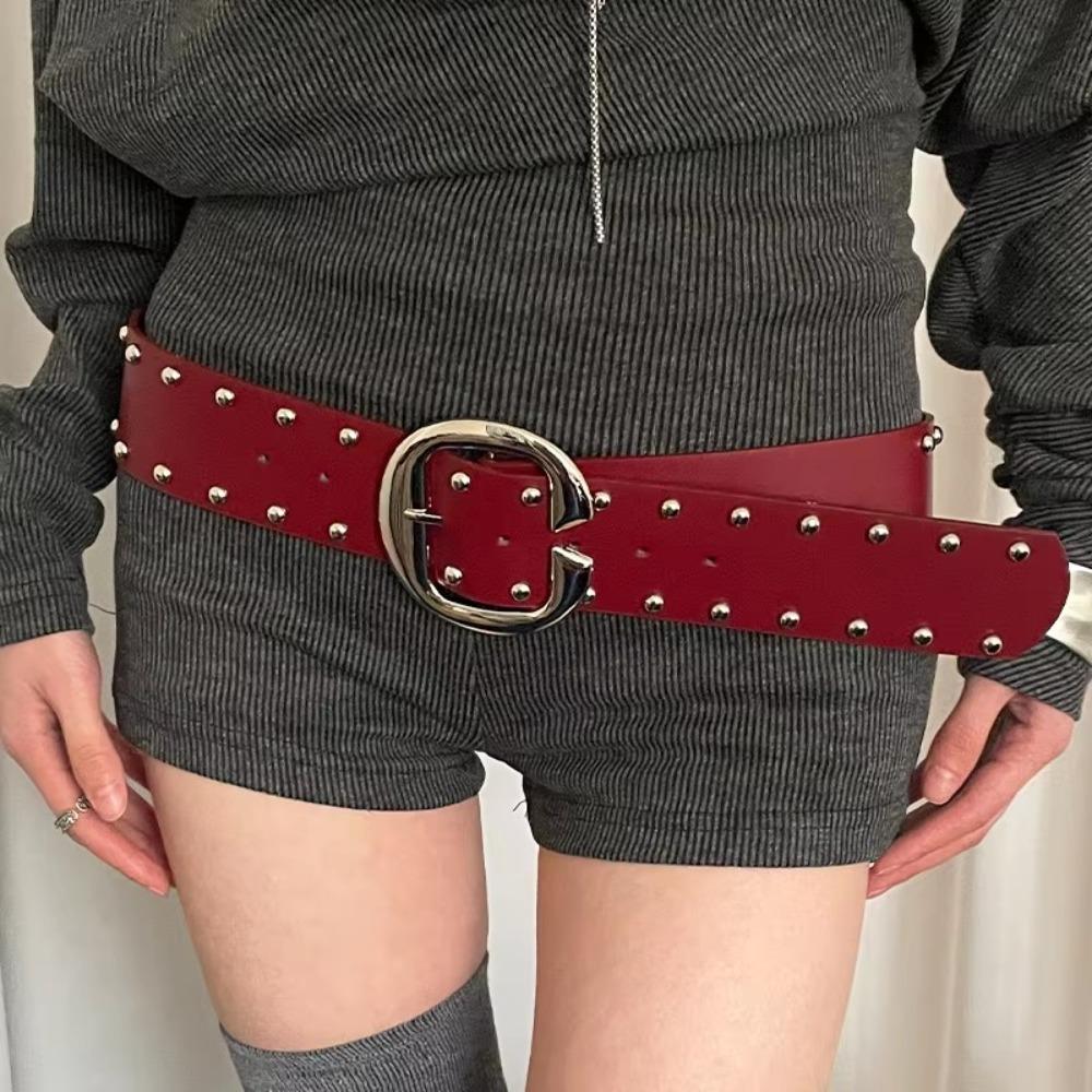Gothic Wide Women's Belt Designer Dress Jeans Belt Vintage Rivet Waist Belt Streetwear