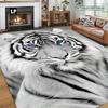 Sketch Tiger Face Rectangle Rug Monochrome Wild Animal Pattern Washable Floor Mat For Fireplace Bedroom Decor Carpet