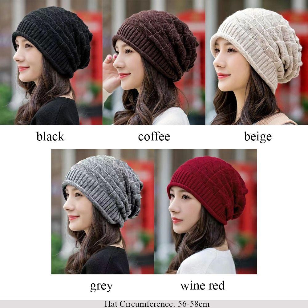 Solid Color Knitted Hat Oversized Skullcap Casual Beanie Hats Women Men