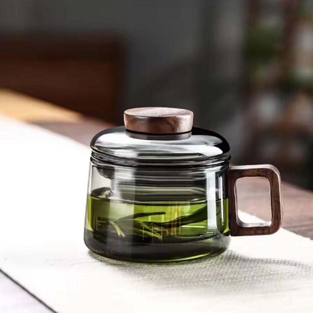 Wooden Handle High Borosilicate Glass Tea Cup 200ml Tea Infuser Cup Tea Separation Mug Gift