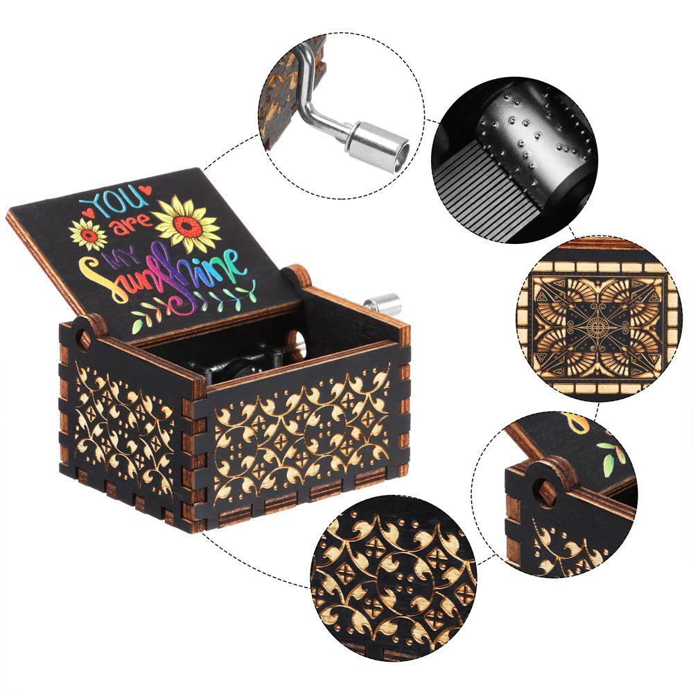 Wooden Suitable Gifts You are My Sunshine Music Box Hand-Cranked Black Engraved Musical Boxes