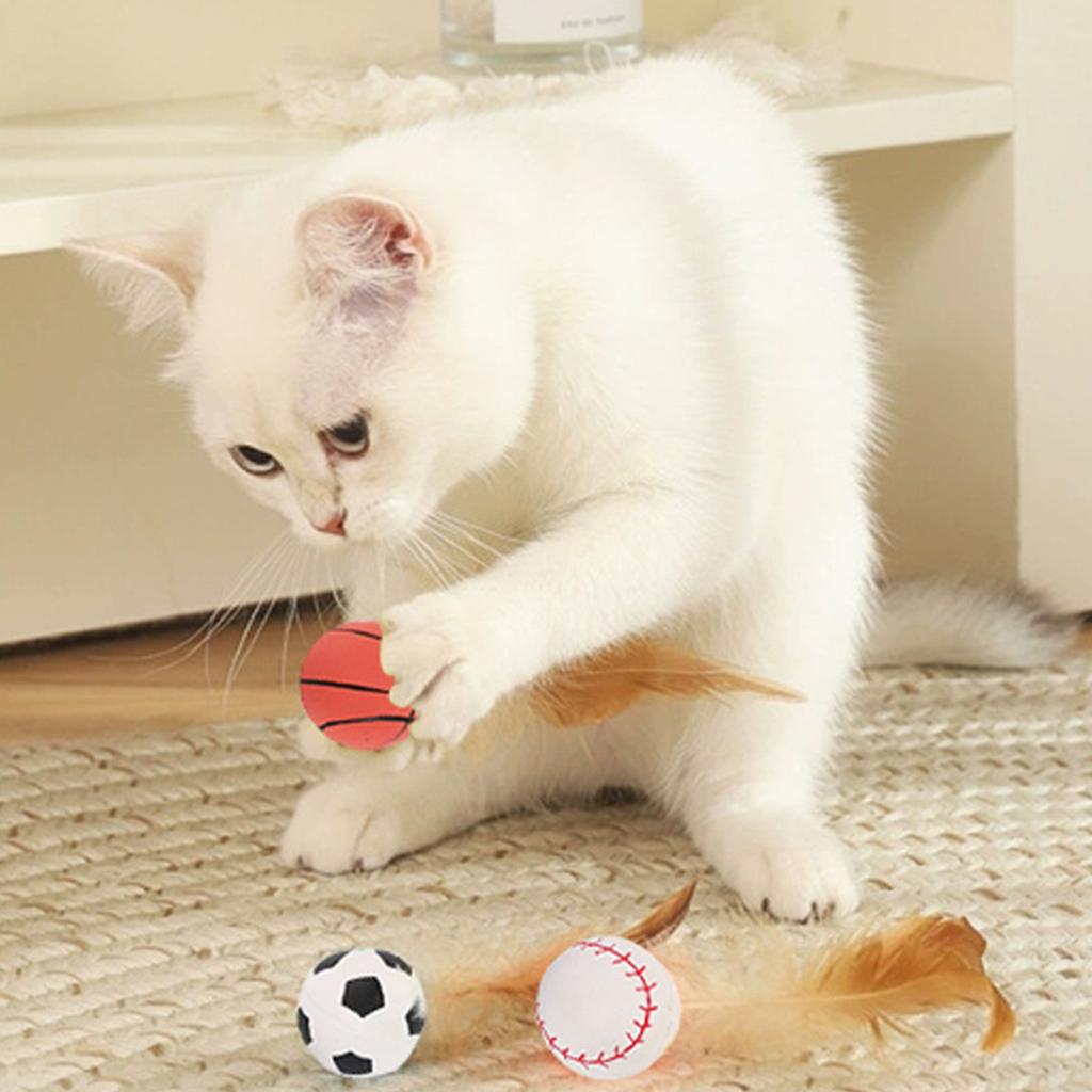 Cat Feather Ball Toys,Interactive Cat Toys For Indoor Cats,Bouncy Balls Toys For Cat,Basketball Soccer Toys For Exercise,Catnip Ball Toys,3pc