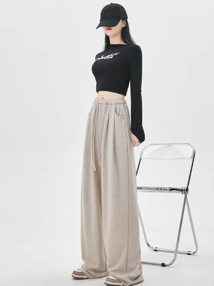 Широкие брюки женские весенне-осенние клейкие рисовые брюки свободные ленивые повседневные брюки с высокой талией корейская уличная одежда