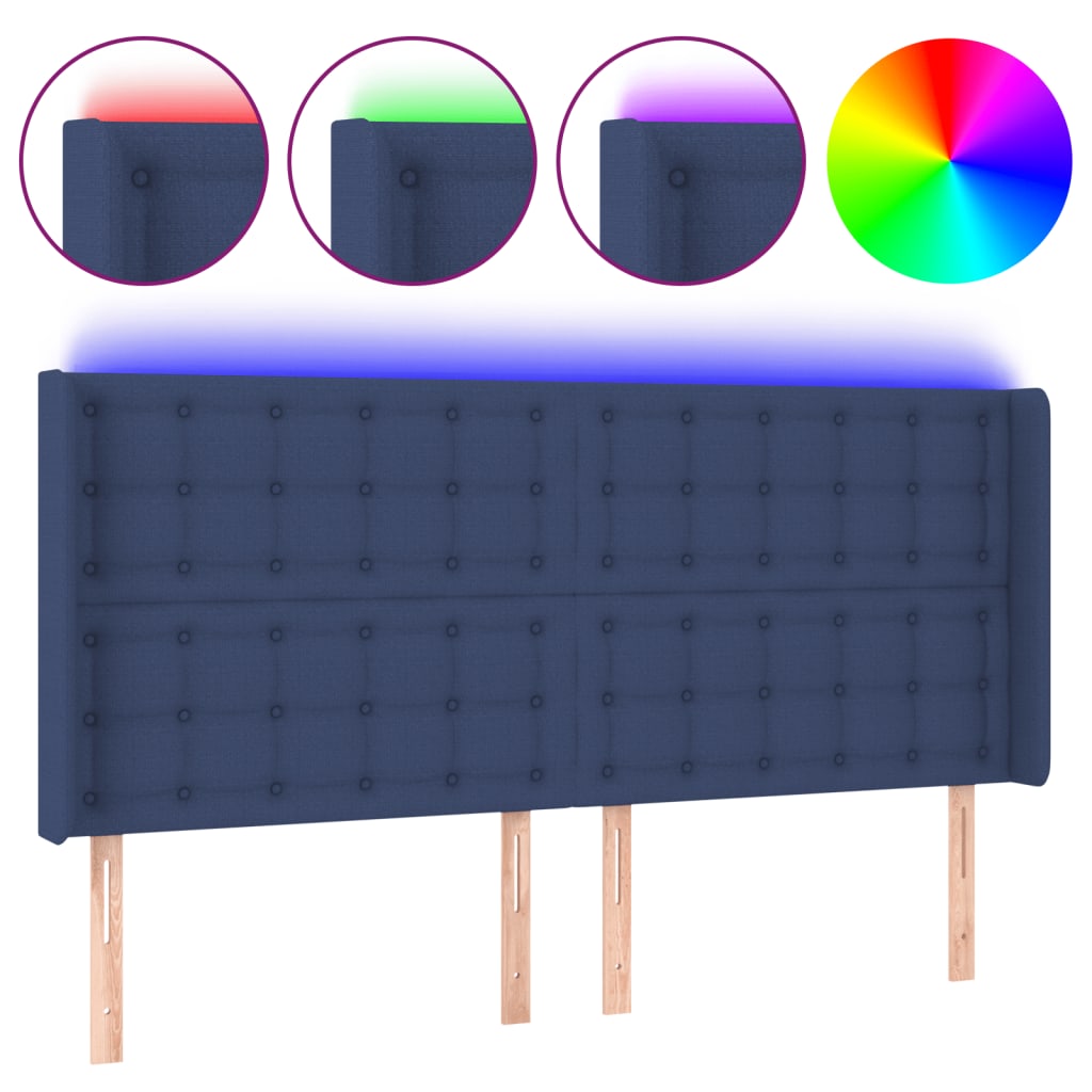 Vidaxl Zagłówek Do Łóżka Z Led, Niebieski, 203X16X118/128 Cm, Tkanina