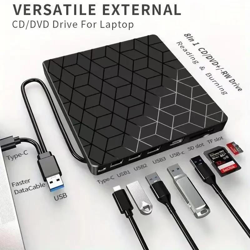 7 in 1 USB Type C External DVD Burner CD Player Disk Drive Reader Writer Optical Drive for Laptop Desktop Computer Windows Linux