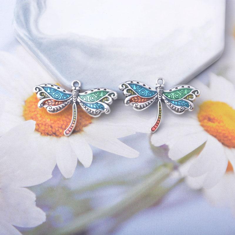10pcs/lot Bohemian Style dragonfly Charms Alloy Colorful Animals Ear Necklace Pendant DIY Jewelry Earring Components