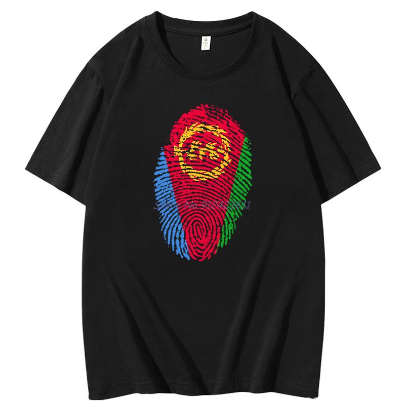 Classic T Shirt For Men Eritrea Flag Fingerprint Drawing Graphic T Shirts Cotton Short Sleeve Tshirt Harajuku Mens Clothing