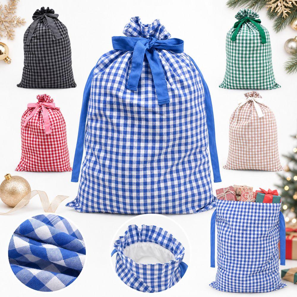 Drawstring Closure Christmas Santa Sack Plaid Pattern Drawstring Christmas Sack Merry Christmas