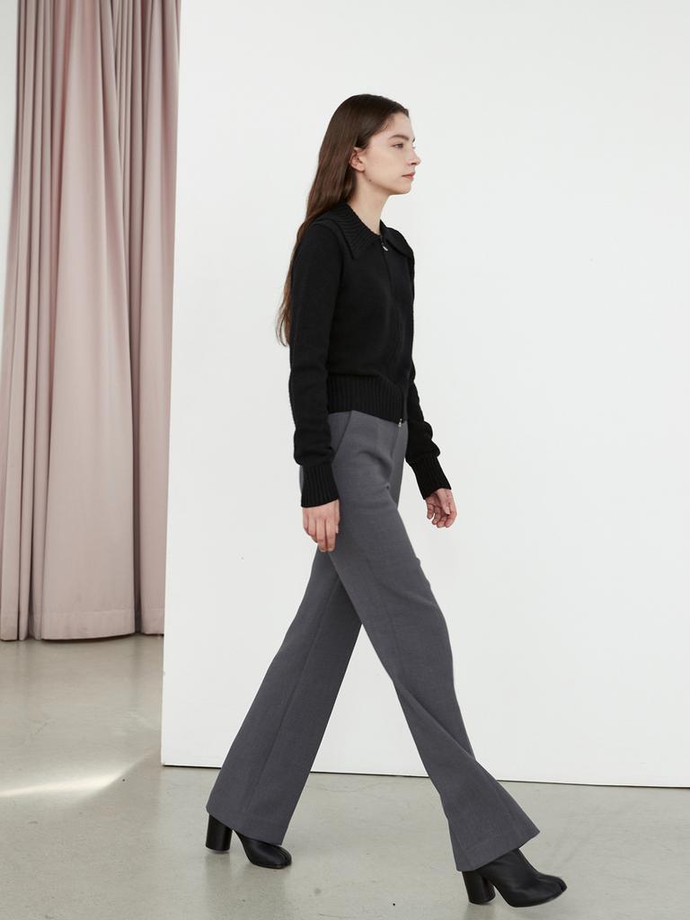 EIGHT DAYS A WEEK Merino Wool Collar Zip-Up Knit Black Ad013