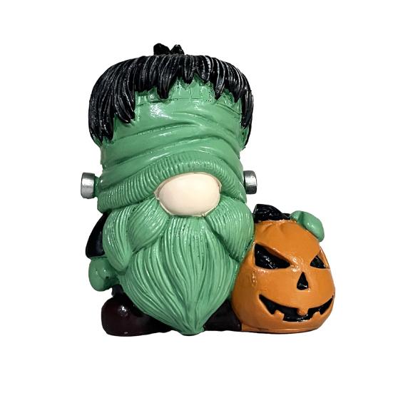 Halloween Gnome Statue Spooky Holding Pumpkin Wizard Zombie Dwarf Figurine Resin Sculpture Home Office Desktop Decoration Ornament