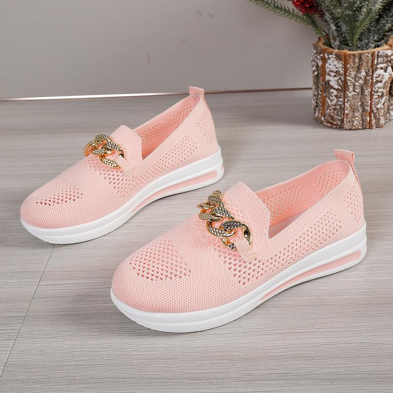 Весна Лето Новая Мода Женские Повседневные Вулканизированные Спортивные Вязаные Кроссовки На Плоской Мягкой Подошве С Перфорацией Цепочка Обувь Большой Размер 43