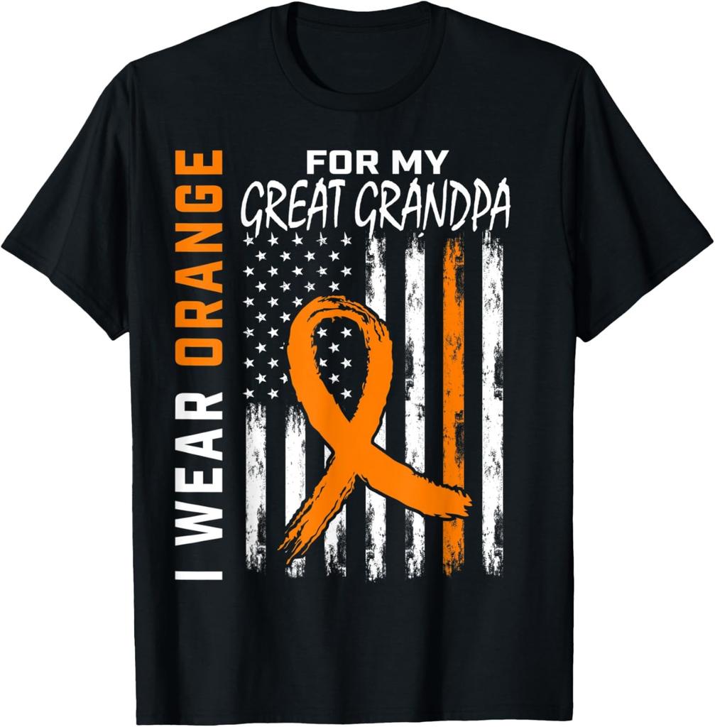 I Wear Orange For My Great Grandpa Leukemia Awareness Flag T-Shirt
