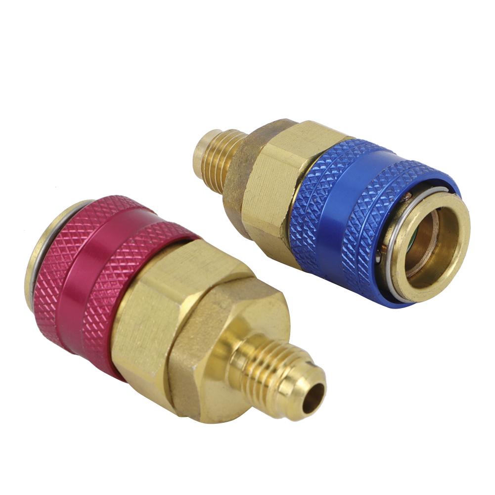 2Pcs Car Air Quick Coupler Connector for R134A High Low Red Blue Side