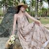 Ink Painting Loose Sleeveless Sling Dress Niche Design High-end Floral Long Dress Summer Casual Long Holiday Dress