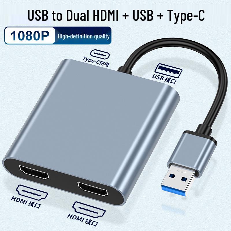 Адаптер USB-C на двойной HDMI с концентратором USB 3.0, поддерживает независимое отображение на трех экранах для графических карт M1/M2