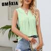 GMXIA Summer Women's V-neck Vest Hollowed Out Sleeveless Pleated Top