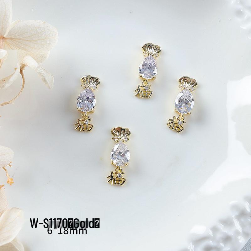 Новогодний маникюр: Роскошный подвеска-мешочек с цирконием и золотой инкрустацией из страз, носимые аксессуары для ногтей