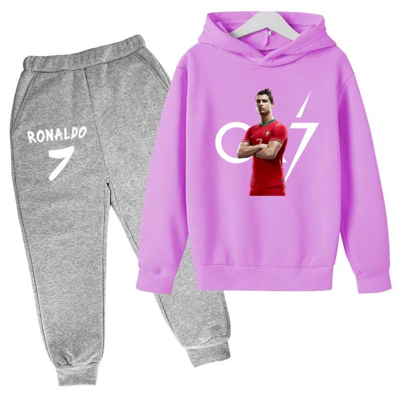Kids Autumn Fashion Hoodie Boy Girl Toddler Pullover 3-12 Yrs Football Letters CR7 Clothing Casual Top+Pants 2P Brand Sports Set