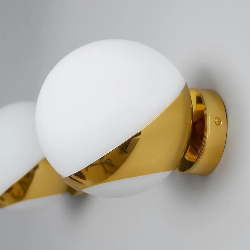 Luxury Italian Mid Century Modern Wall Light Set – Brass & Opaline Glass Sconce Lamp – Vintage Style Pair