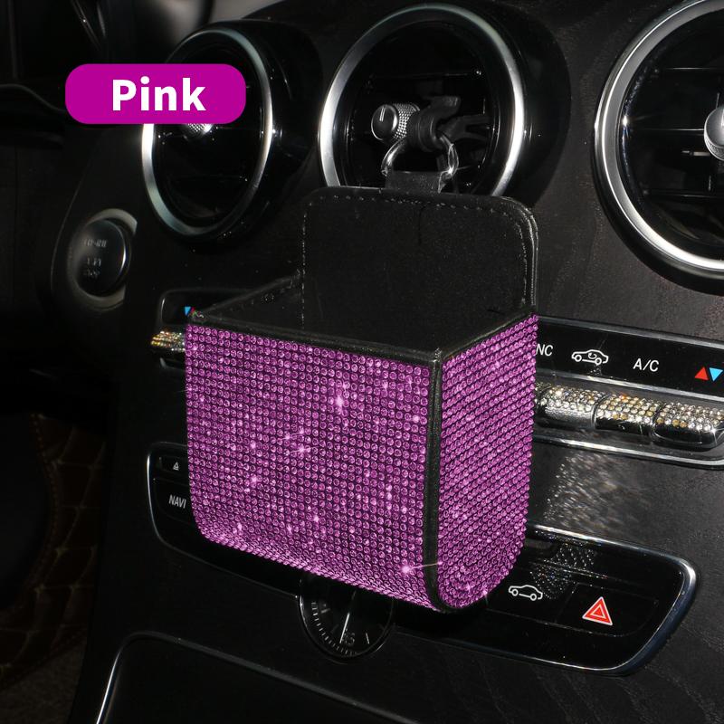 Crystal Diamond Car Vent Storage Box Auto Leather Organizer Cell Phone Glass Key Card Holder Decor Car Accessories for Women