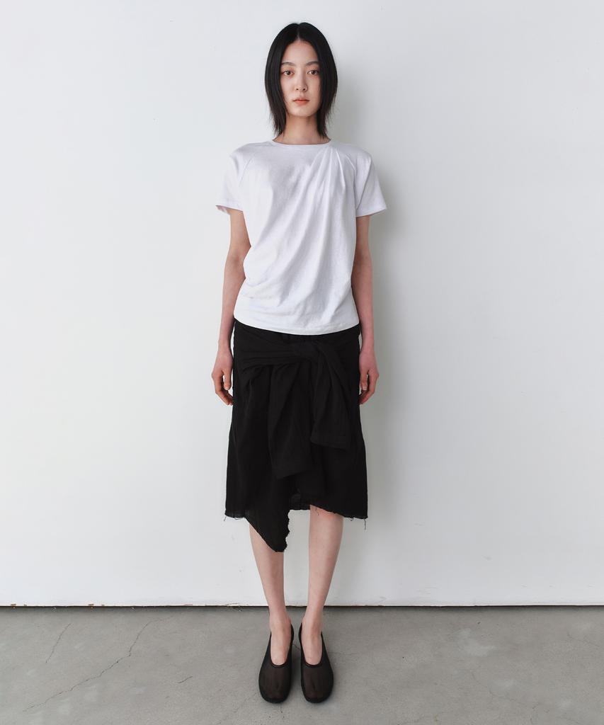 INSILENCE WOMEN Linen Cotton Draping T-Shirt White