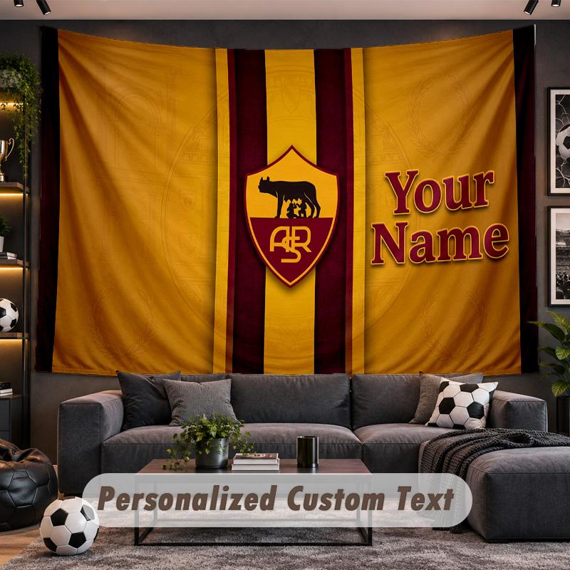 AS Roma FC Personalized Tapestry Support Custom Name, Wall Art Home Decoration