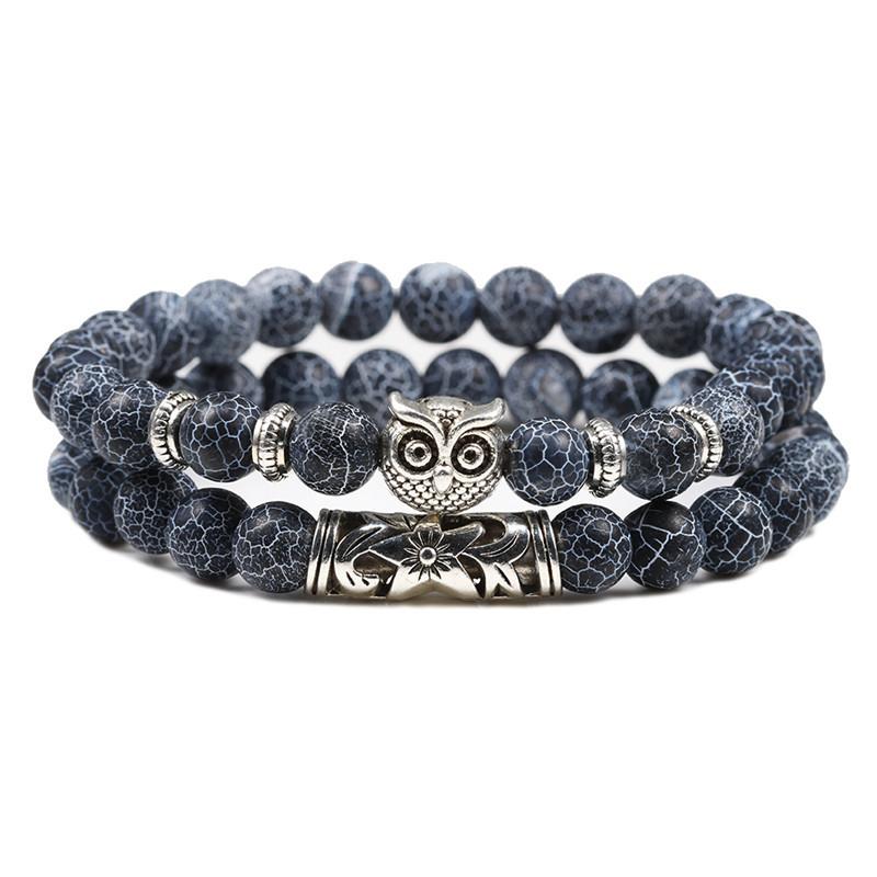 2 шт. Натуральный камень Черная лава Тигровый глаз Выветрившийся камень Браслет-шарм Нить Украшения Для пар Расстояние Сова Бусины Браслеты