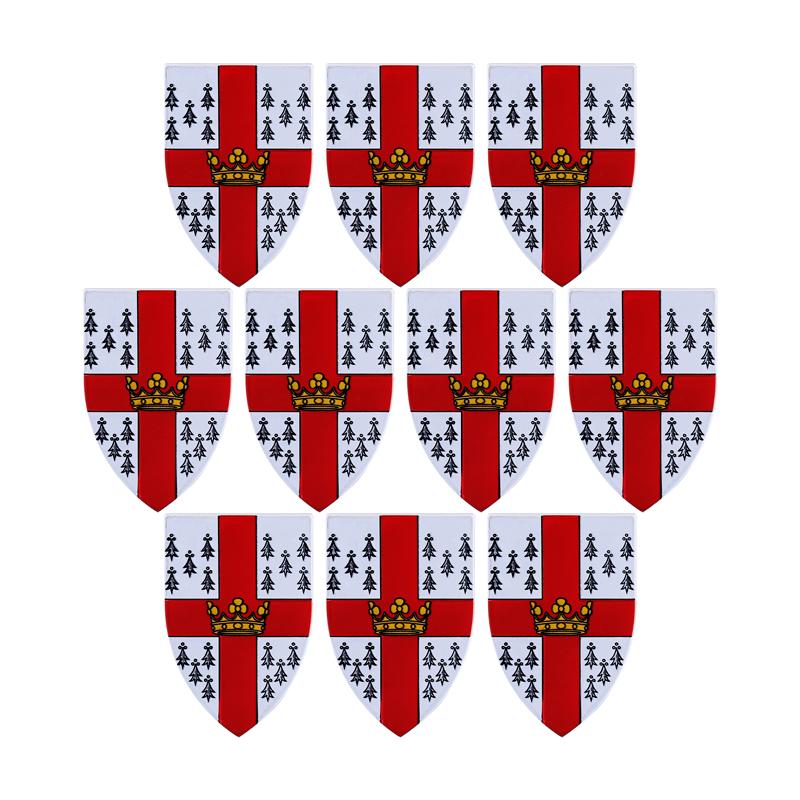 MOC Средневековый Военный Замок Оружие Римский Рыцарь Шлем Щит Аксессуары Строительные Блоки Зеленый Дракон Лев Крестоносец Кирпичи Игрушка