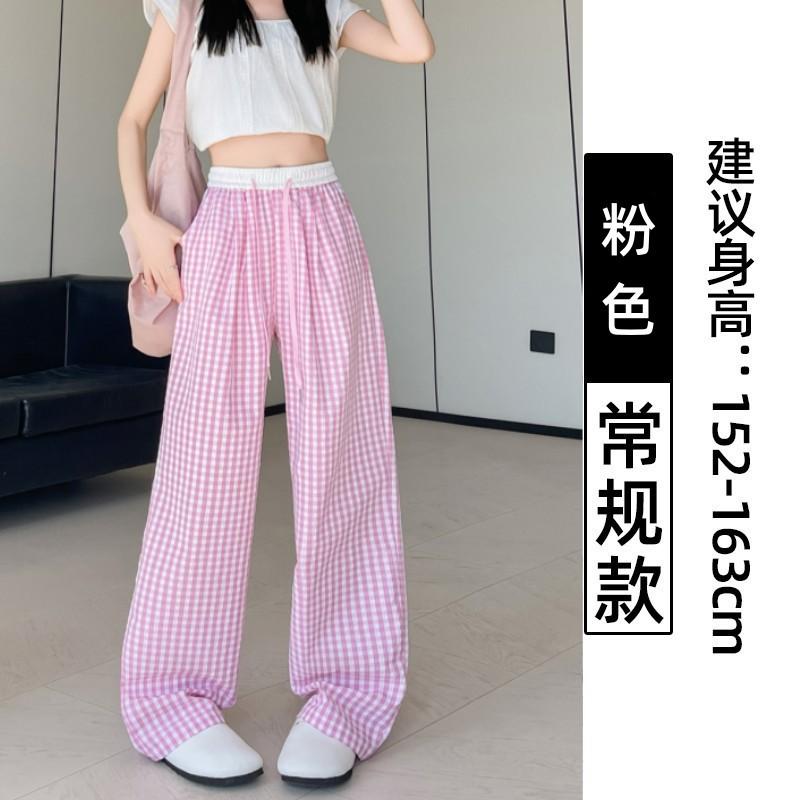 Blue Plaid Pants Children's Spring and Summer New High-waisted Dopamine Yamamoto Pants Small Casual Wide-leg Pants
