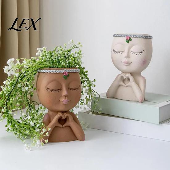 Artistic Sculpture Flower Pot Face Planter Pot, Cute Resin Head Vase for Succulents Flowers, Decorative Unique Home Office Ornaments Indoor