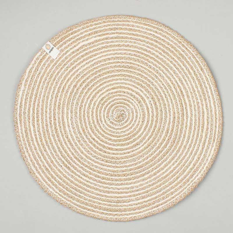 Круглый спиральный джутовый коврик для стола - натуральный/белый