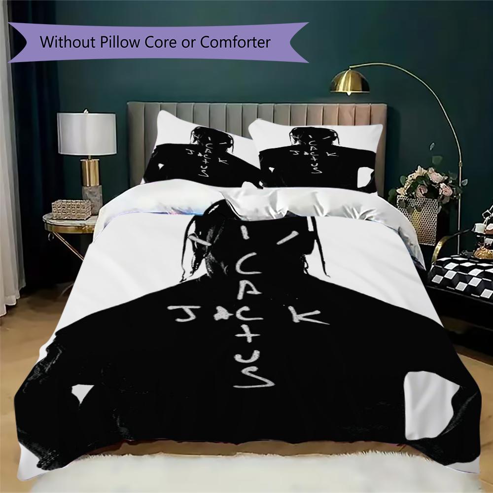 Travis Scott Pattern Bedding uilt Set uilt Cover Pillowcase Home Decoration Birthday Gift (1 * duvet cover + 2 * pillowcase without core)