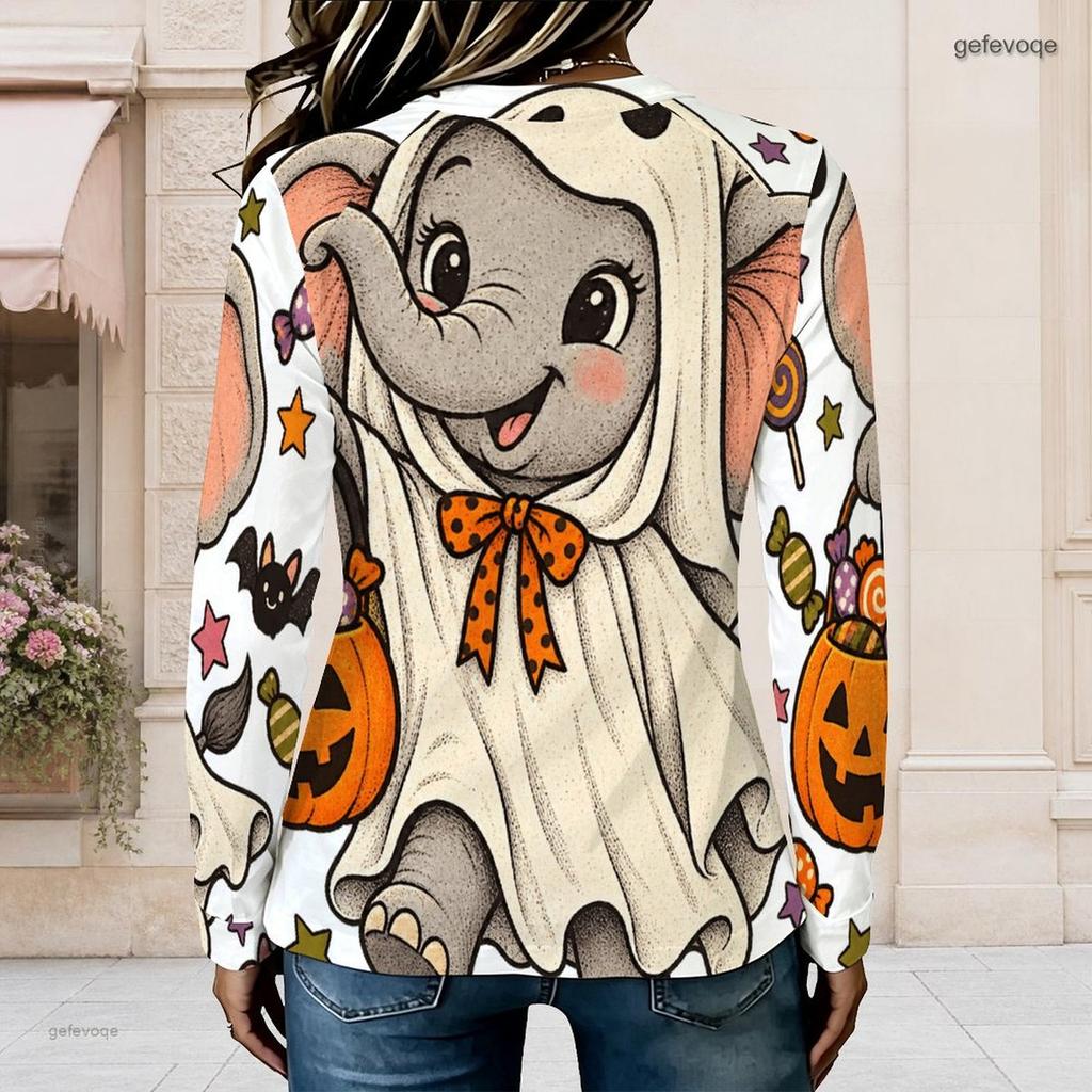 Plus Size Women Crew Neck Long Sleeve Top Lush Watercolor Garden Floral Print Comfort Blouse