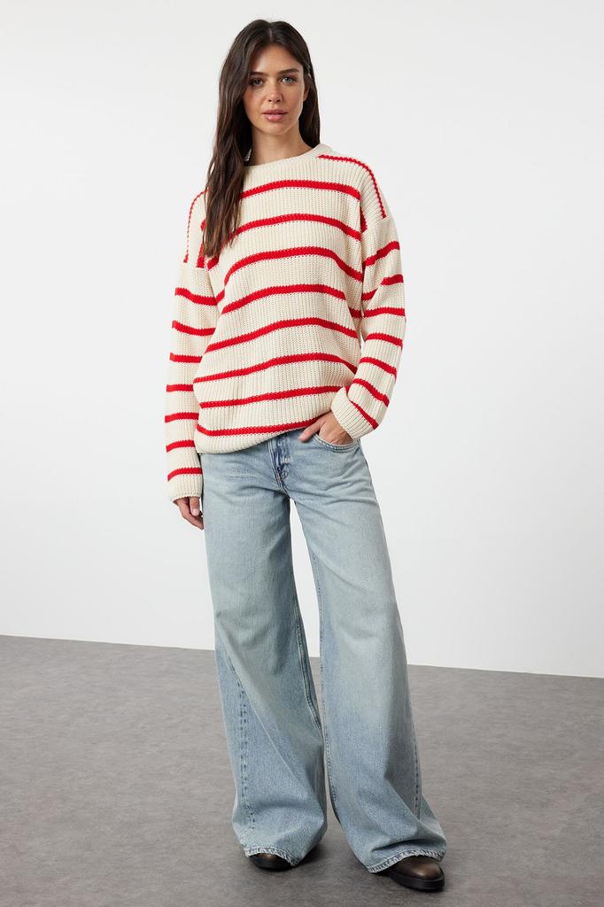 Women's Fashionable Stylish Sweater Black Wide Fit Couple Striped Knitwear Sweater