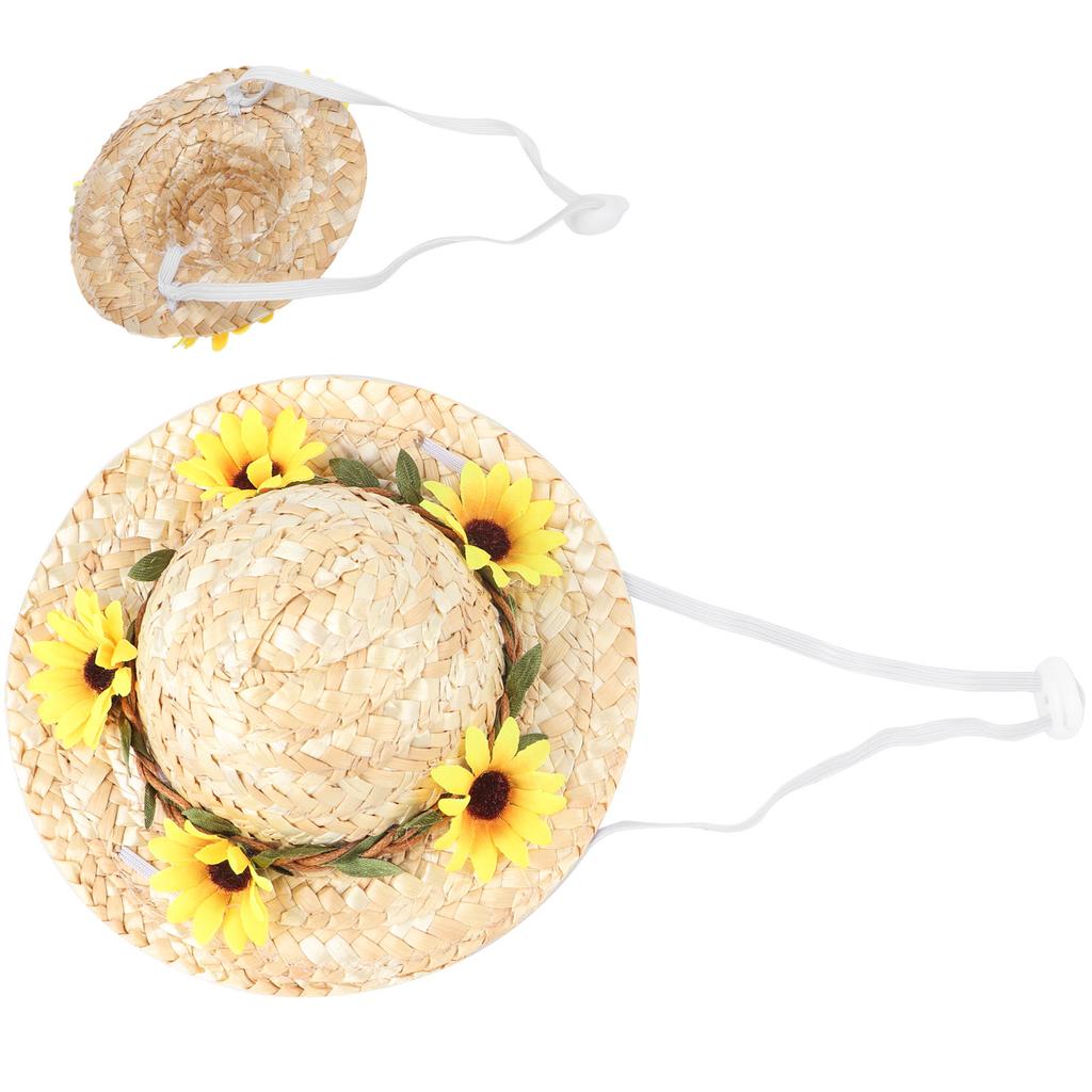 Pet Sombrero Hat Mini Straw Hat Pets Birthday Party Hats with Flowers for Small and Medium Dogs CatsYellow Flowers S