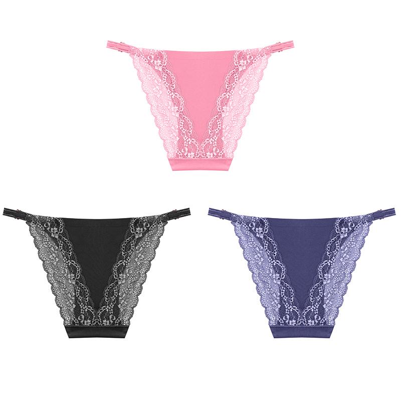 3PCS Sexy High Cut Breathable Panties V Waist Women Briefs Seamless Adjustable Strap Bikini Underwear for Women